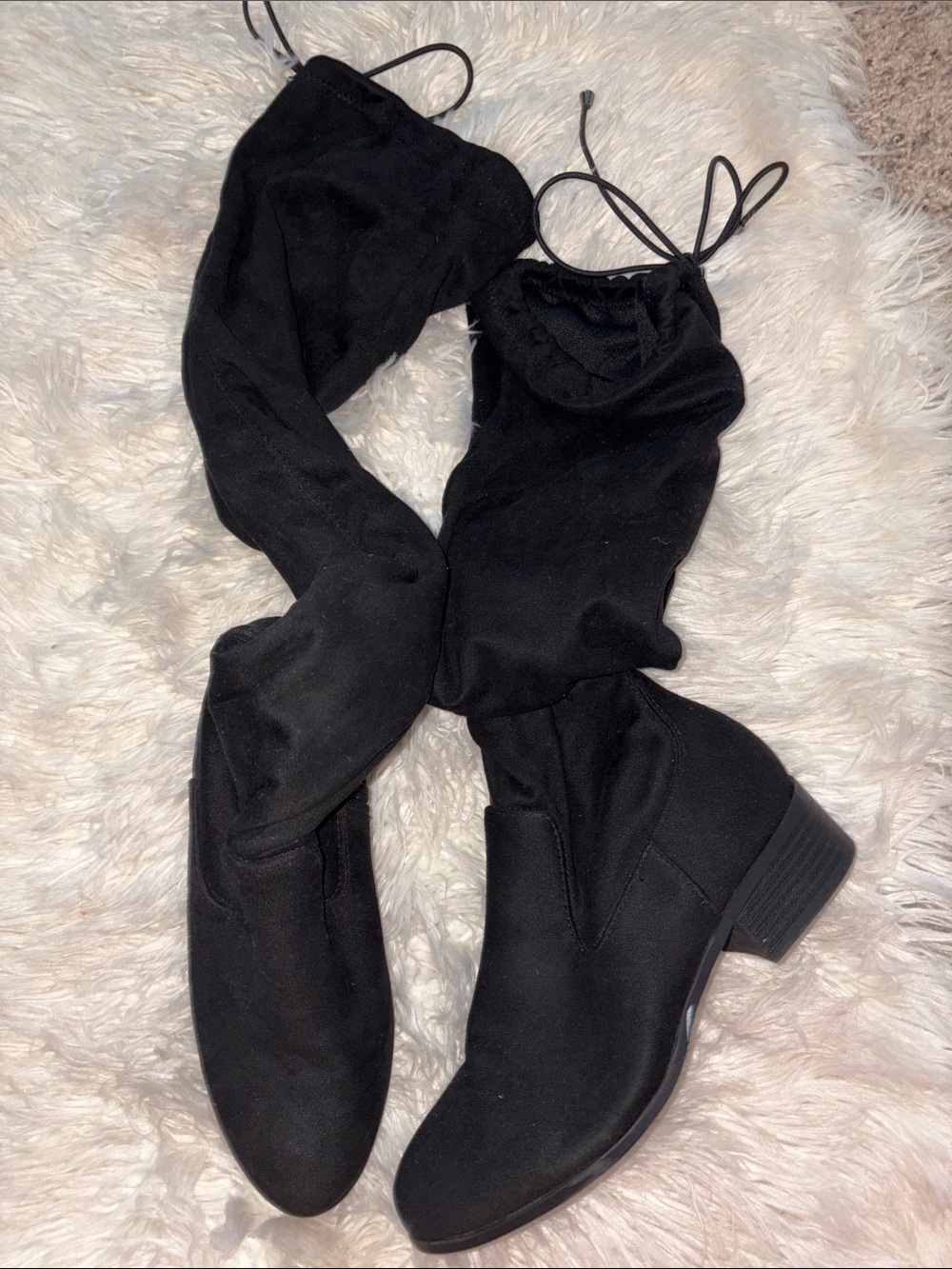 Over-the-Knee Black Stretch Suede Boots